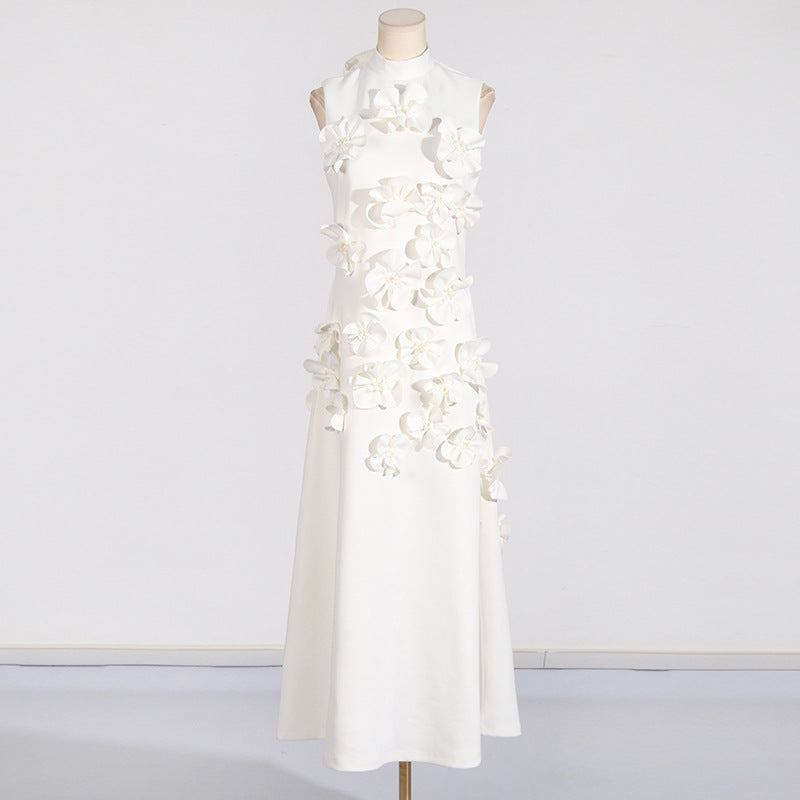 Stitching Dress Autumn High-grade Vacation Style Stand Collar Sleeveless Dresses