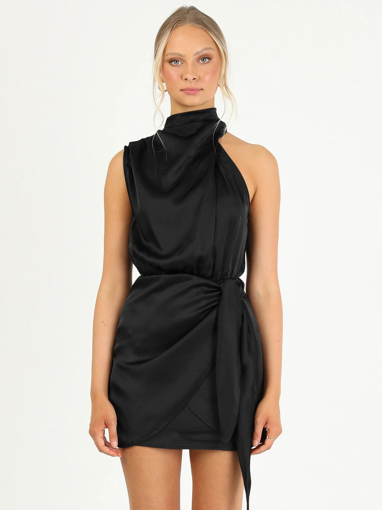 Halter Advanced Satin Tied Slim Fit Dresses