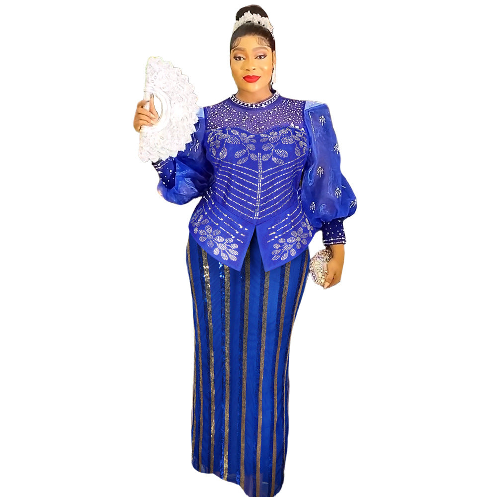 Women's African Wear Rhinestone Beaded Dress Banquet Dresses