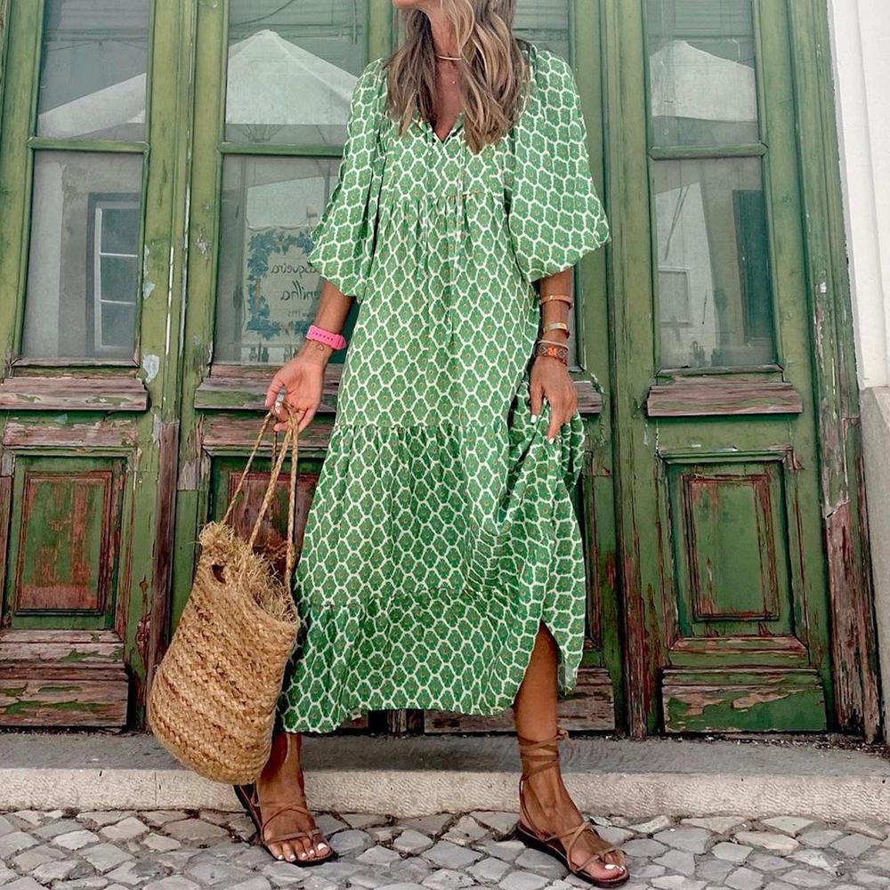 Women's Summer Digital Printed Long Dress Bohemian Dresses