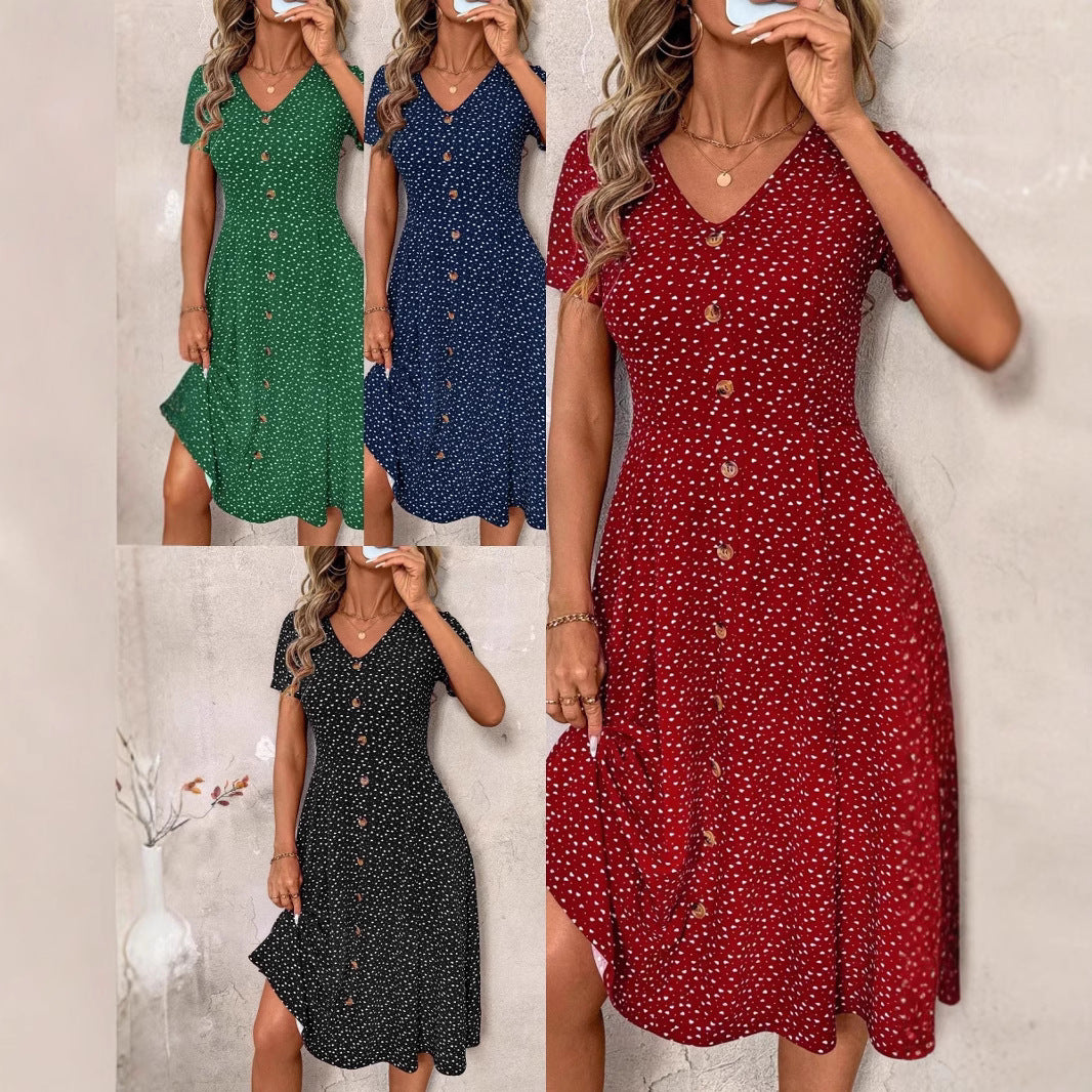 Women's Summer Fashion Polka Dot Sexy Breasted Dress