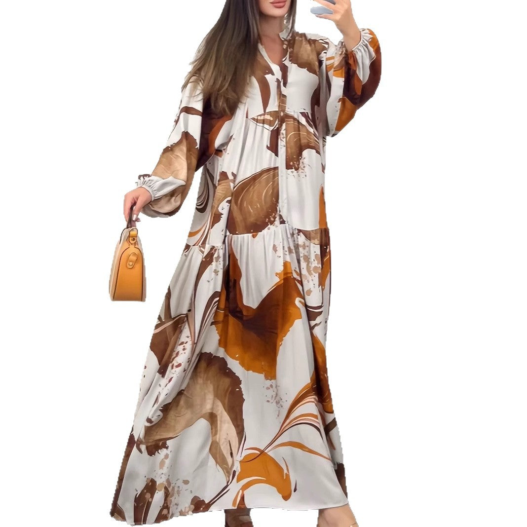 Printed Loose Casual Long Sleeves Temperament Dress