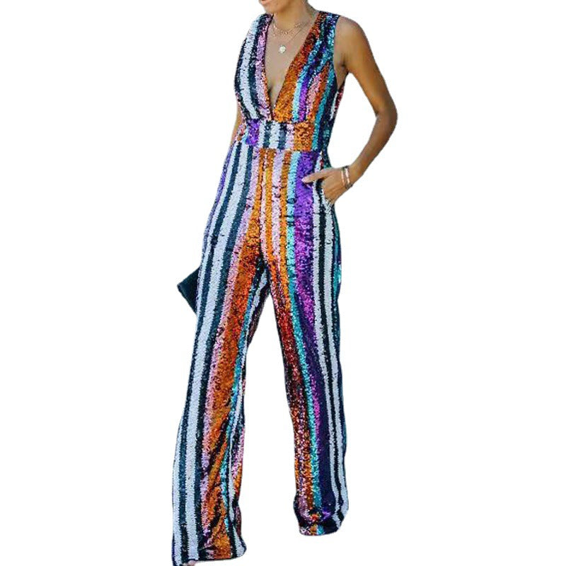 Women's Popular Sleeveless Sequined Summer Cool Jumpsuits