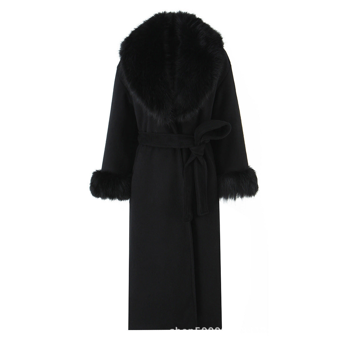 Women's Elegant Black Fashion Big Fur Collar Coats