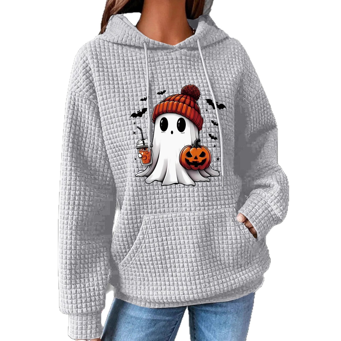 Women's Waffle Long Sleeve Pullover Halloween Printed Tops