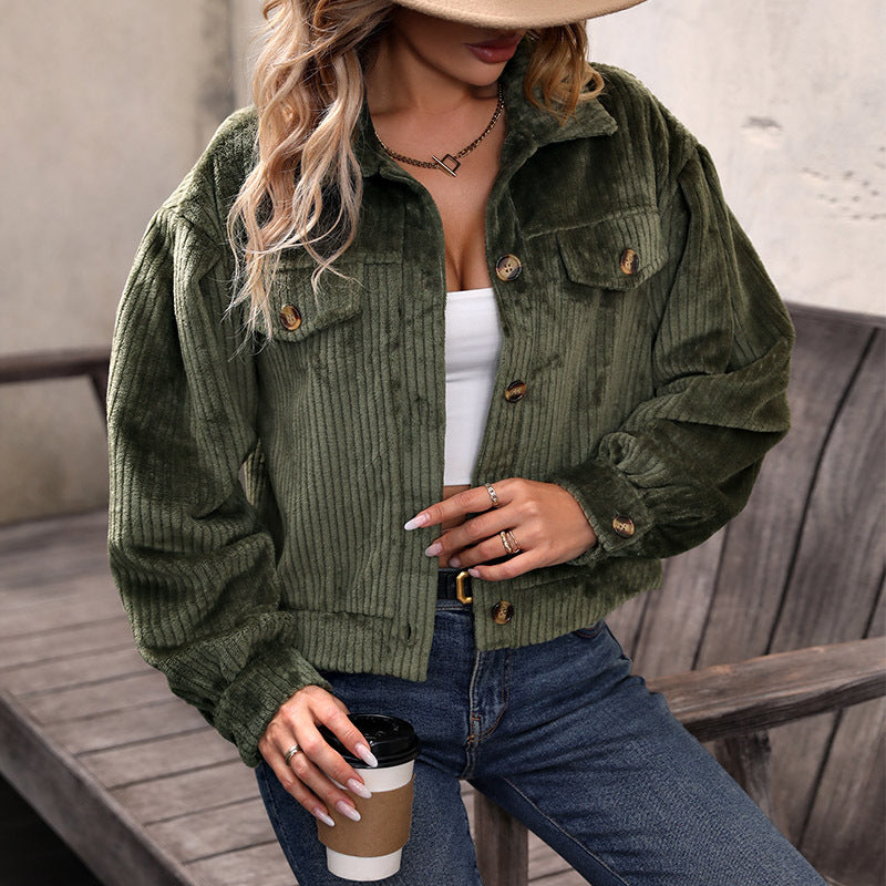 Women's Warm Plush Casual Solid Color Green Coats