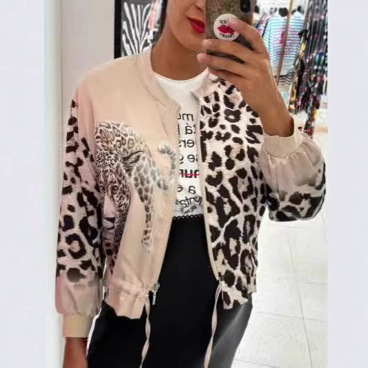 Women's Wear Autumn Leopard Animal Combination Printing Jackets