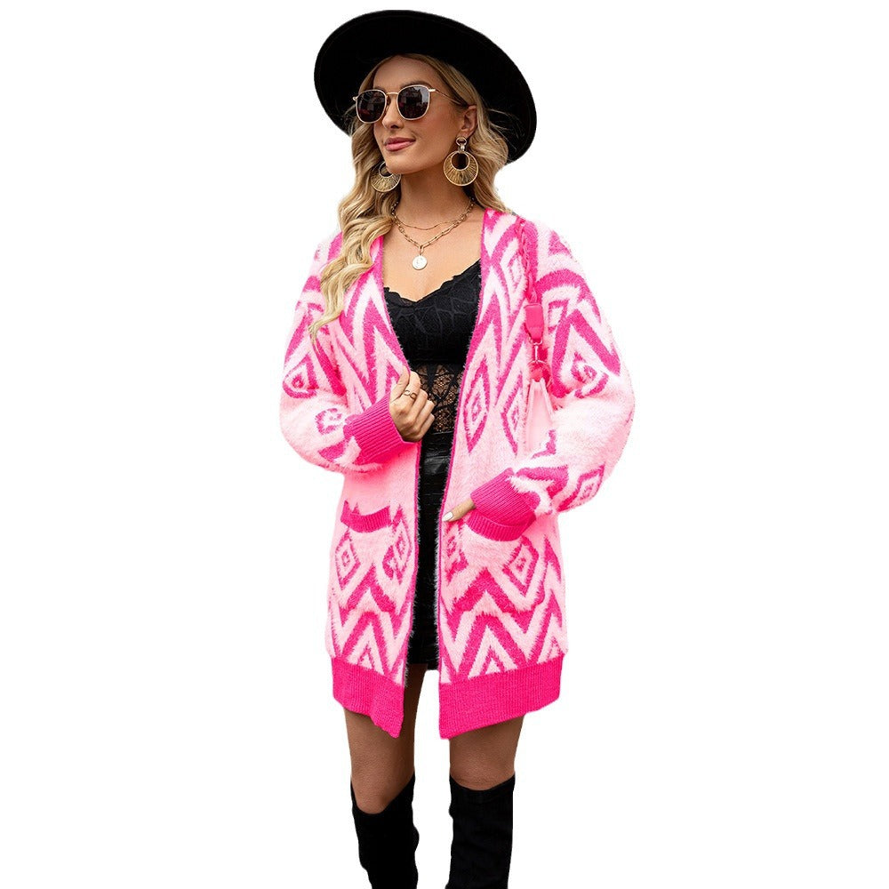 Women's Early Autumn Vintage Large Rhombus Mid-length Knitwear