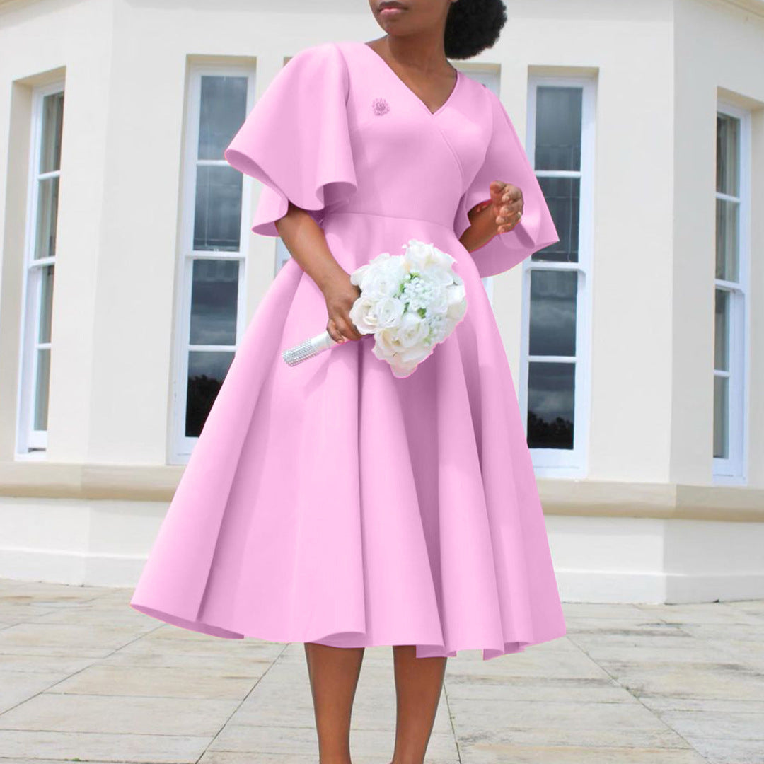 Women's Clothes Flared Sleeves Fashionable Elegant Large Dress