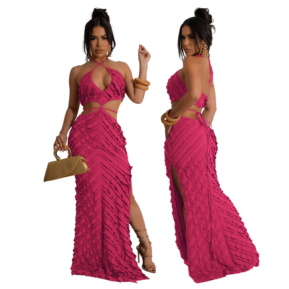 Women's Louver Sexy Halter Lace Up Slim Fit Dresses