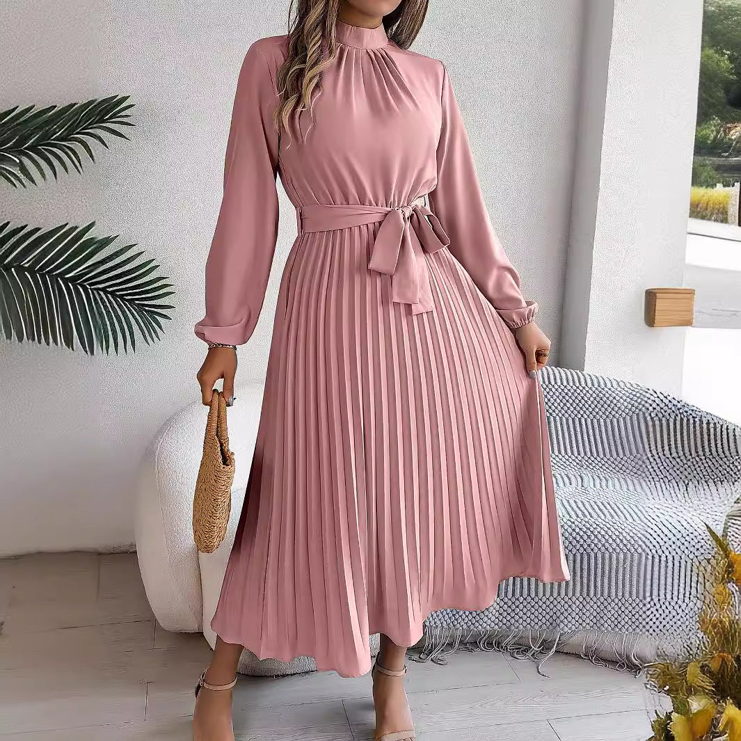 Women's Stand Collar Long Sleeve Cinched Pleated Clothing