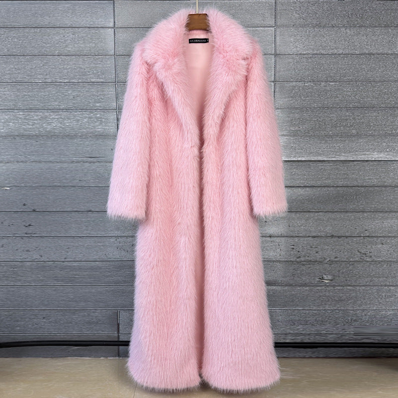 Women's Faux Plush Furry Imitation Fur Extended Collar Super Coats