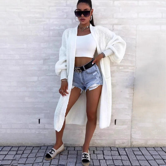 Women's Solid Color Long Pocket Thick Needle Knitwear