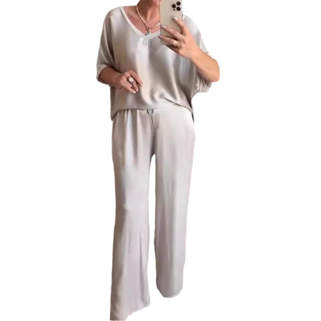 Unique Women's Summer Solid Color Mercerizing Fashion Casual Suit