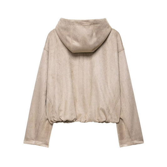 Women's Attractive Hooded Suede Texture Bomber Jackets