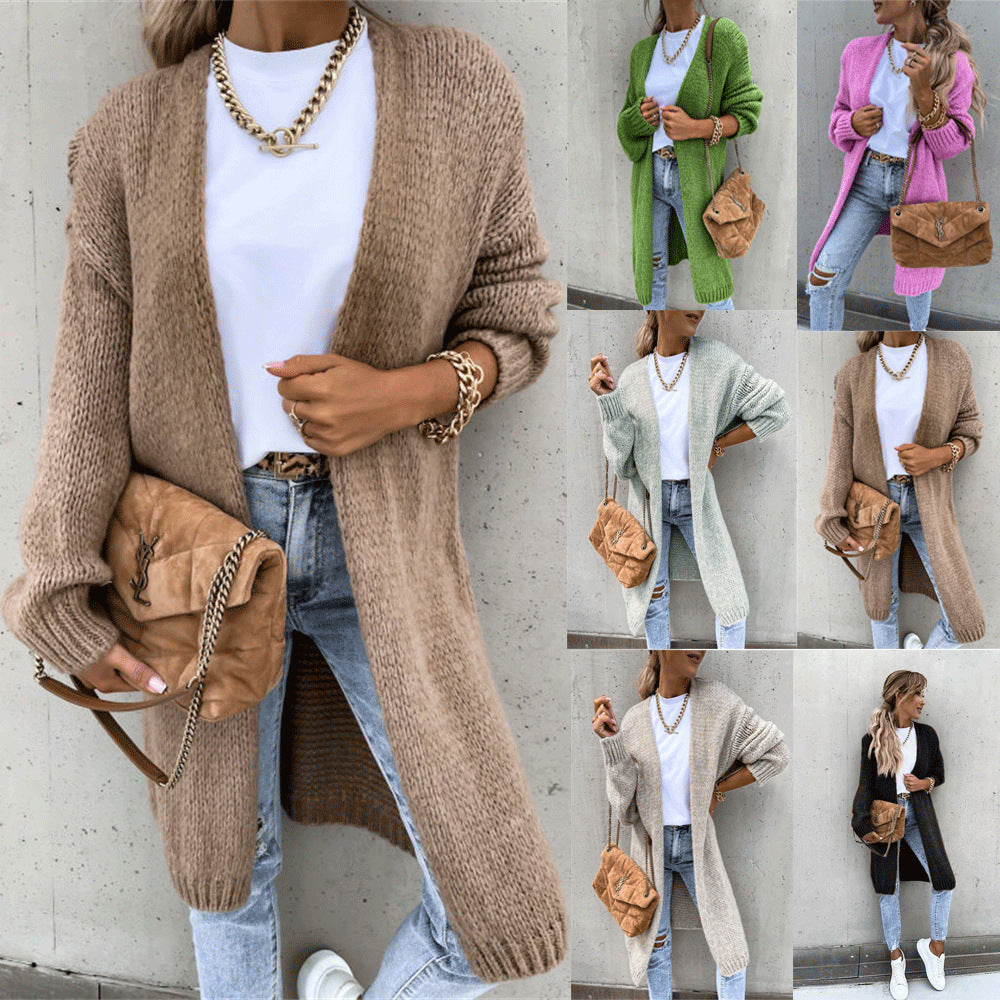 Women's Loose Knitted Mid-length Solid Color Coats