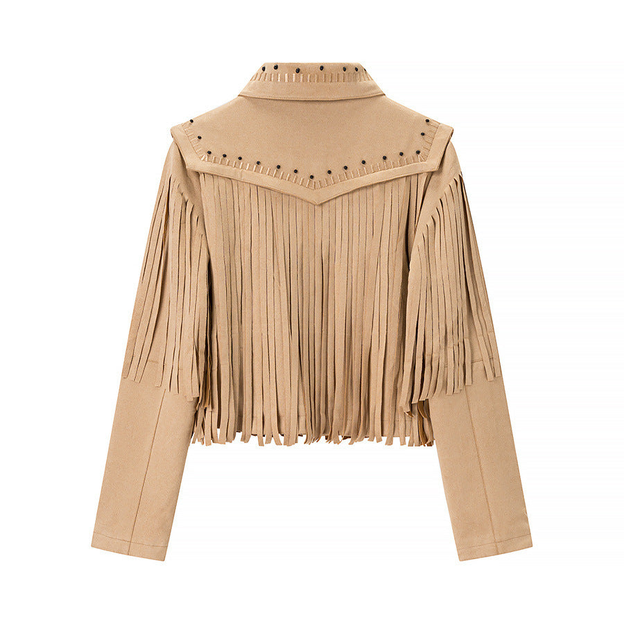 Women's French Style Design Vintage Tassel Long Sleeve Jackets