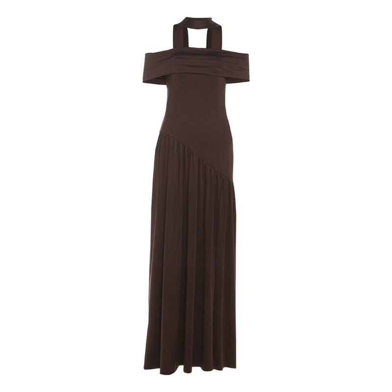 Women's Sexy Backless Slim Fit Solid Color Scarf Collar Dresses