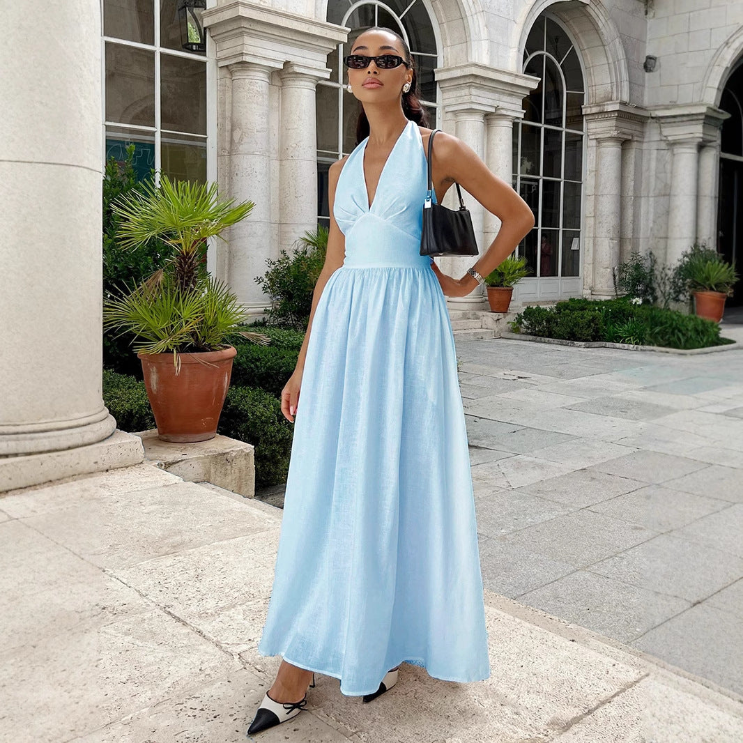 Women's Pure Long Dress Lace Up Large Dresses