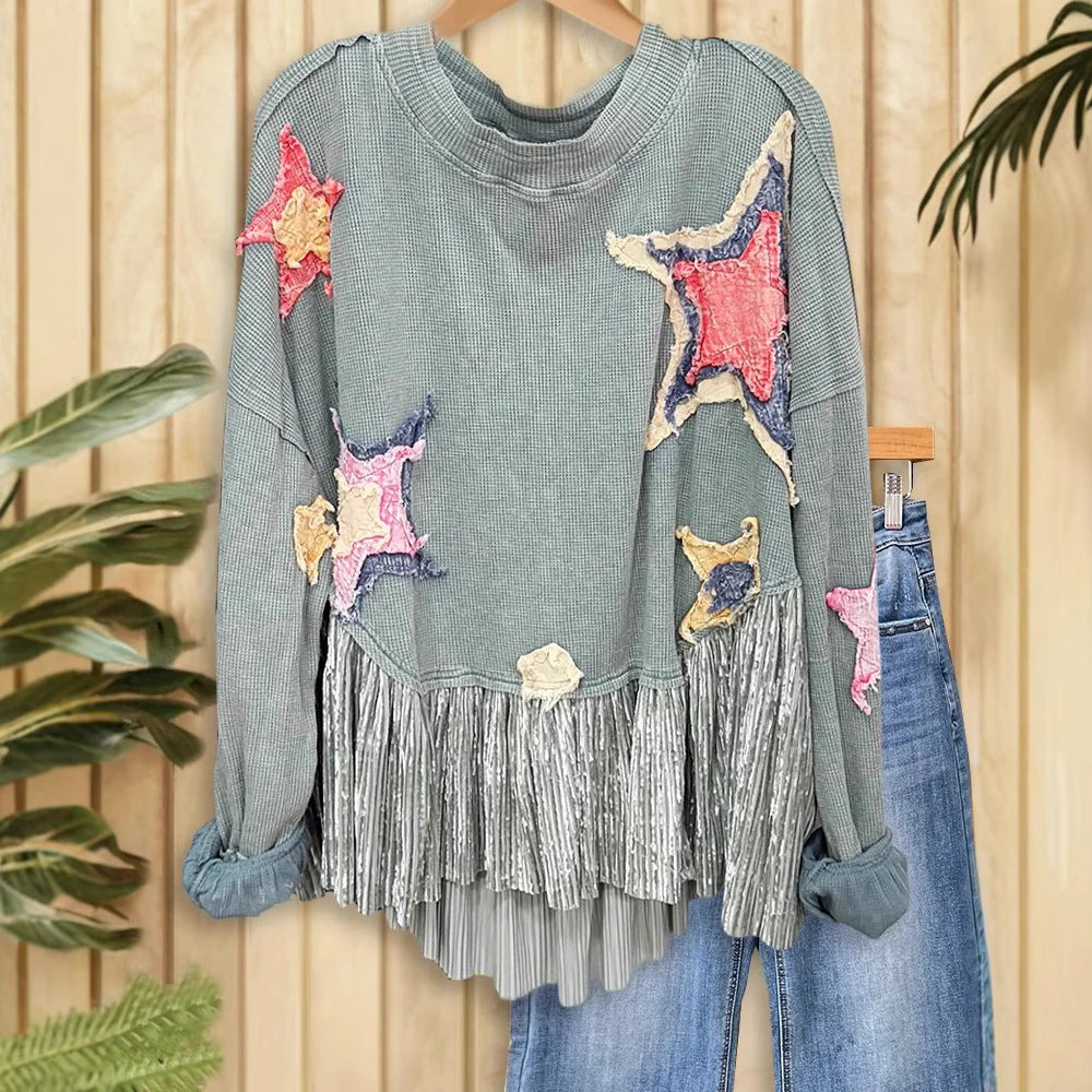 Retro Affixed Cloth Embroidered Autumn Loose Sweaters