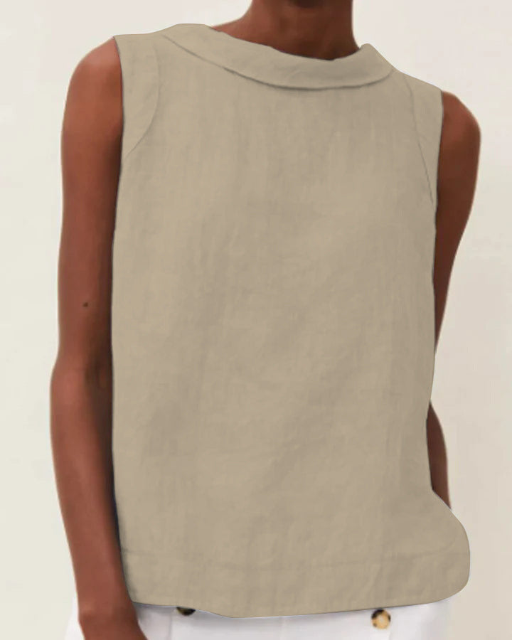Cotton Linen Solid Color Pullover Leisure Blouses