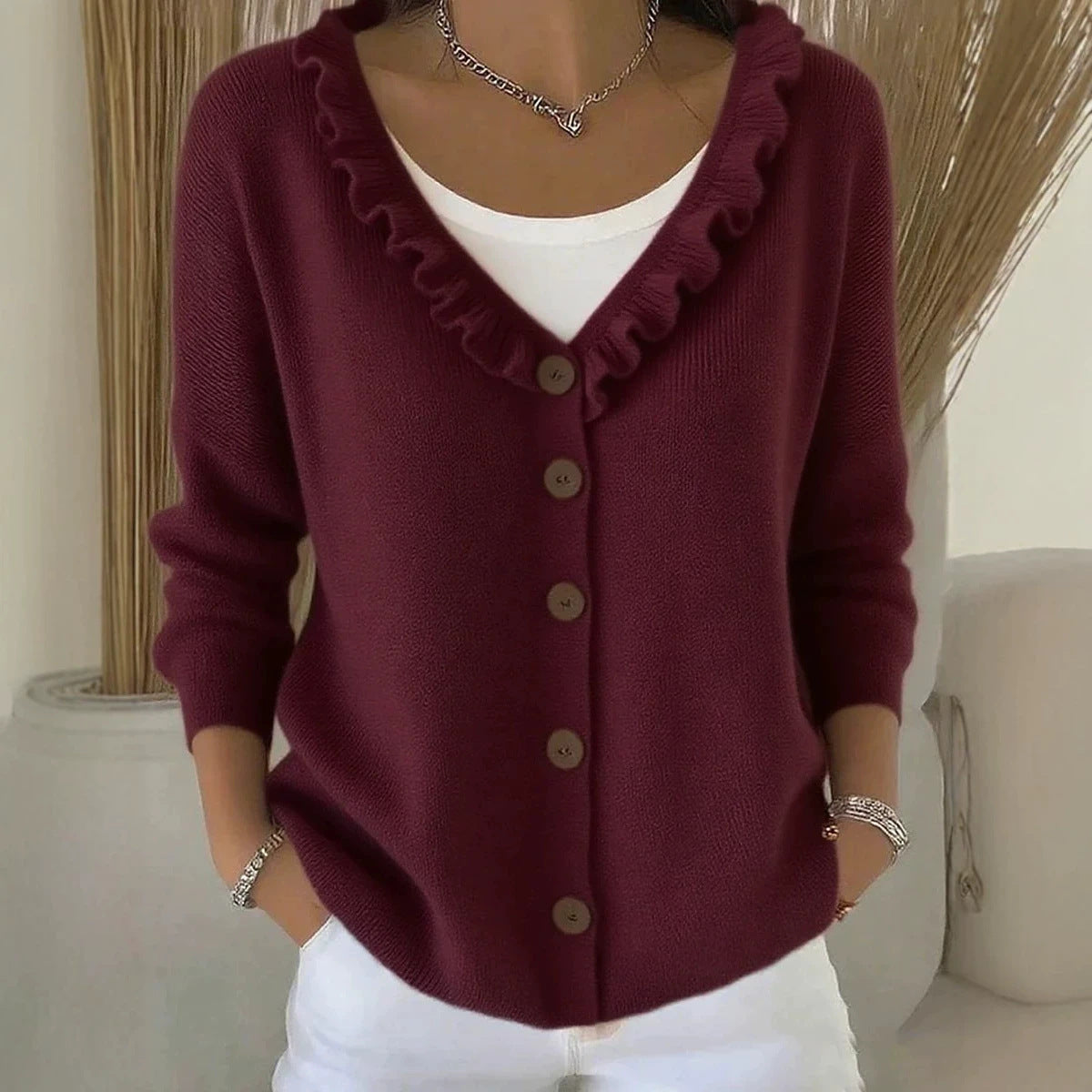 Women's Wooden Ear Knitted Solid Color Casual Coats
