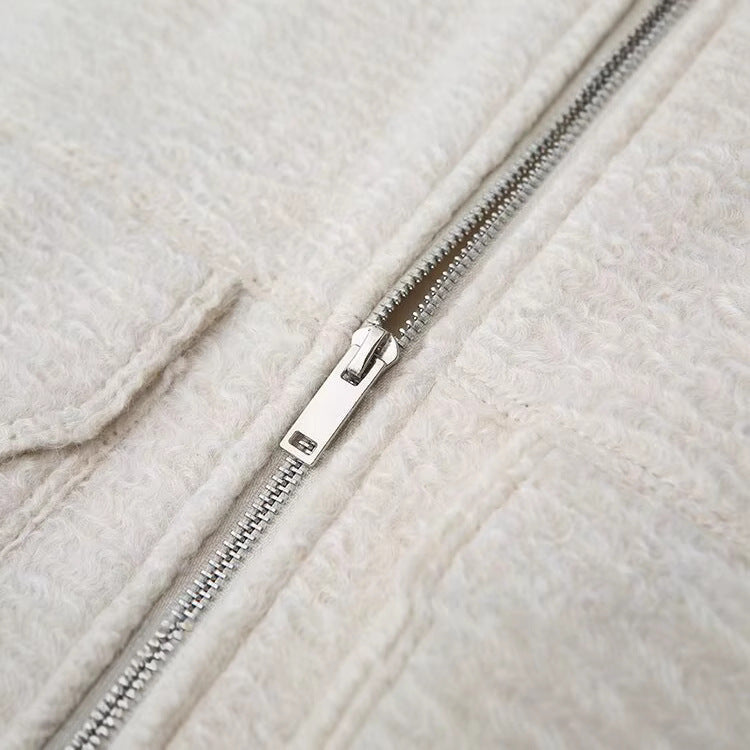 Women's Street Fashion Woolen Lapel Pocket Decorative Jackets