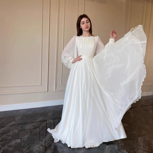 Lantern Sleeve Pearlescent Yarn White Dress Dresses