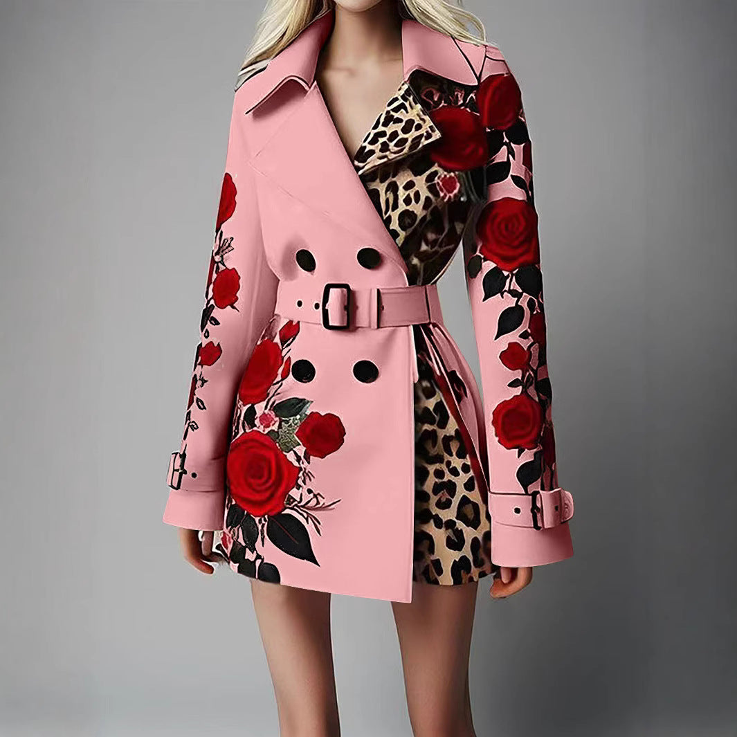 Women's Fashion Temperament Printed Turn-down Collar Coats