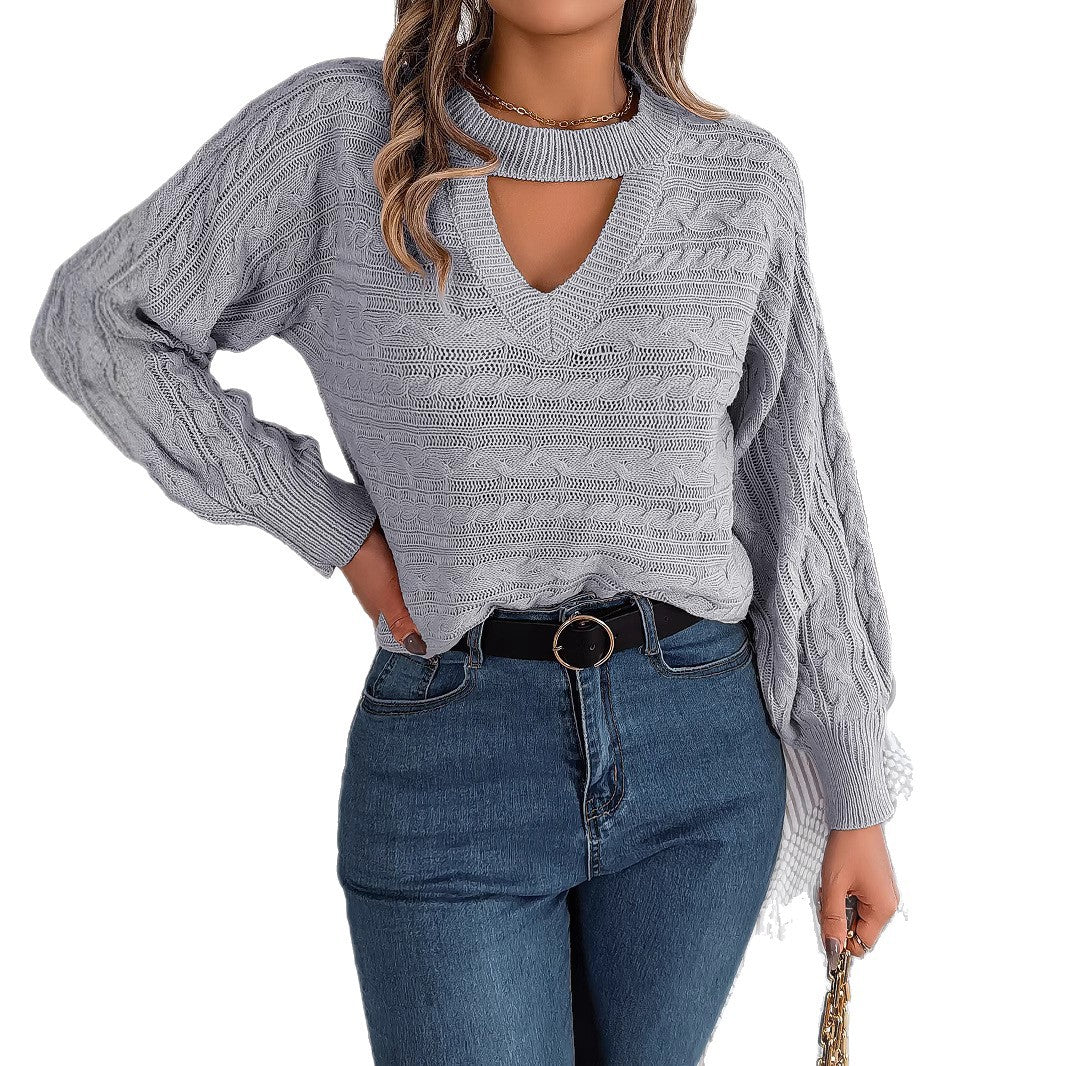 Women's Casual Hollow Twist Long Sleeve Pullover Clothing