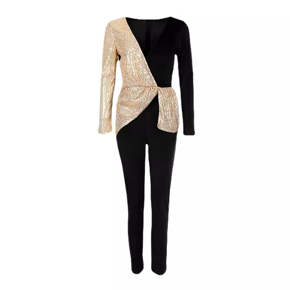 Black Gold Two Colors Temperament Commute Jumpsuits