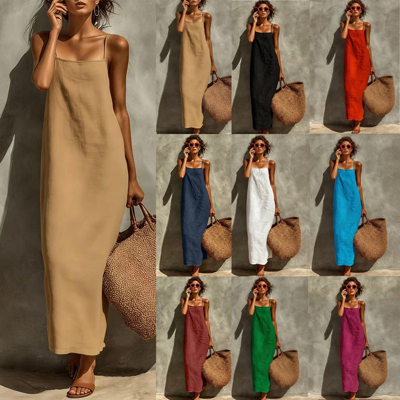 Women's Suspender Retro Loose Temperament Vacation Style Dress