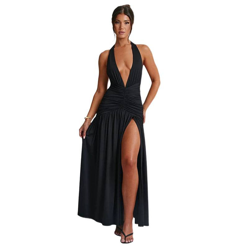 Women's Summer Elegant Halter Sexy Slit Backless Dress