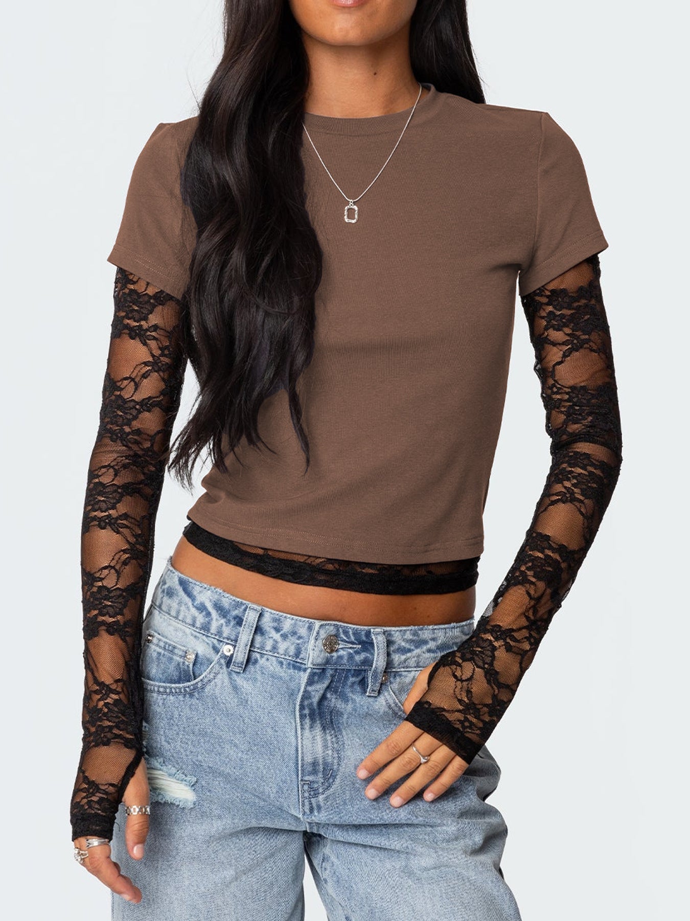 Women's Stitching Sleeves Fake Two-piece Long Sleeve Blouses