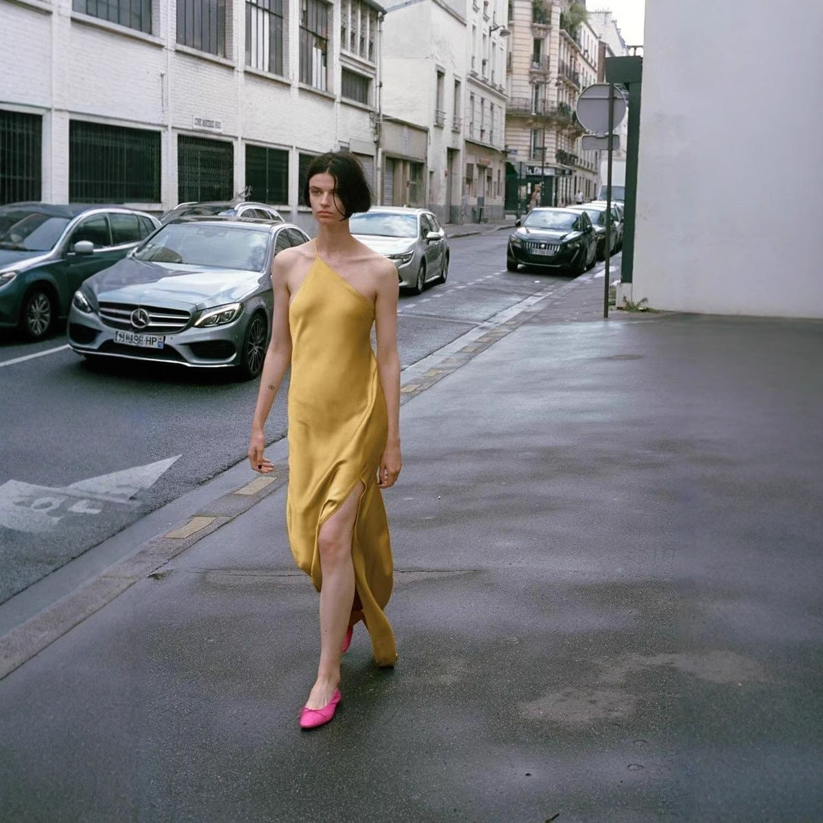 Women's Sexy Asymmetric Silk Satin Stylish Textured Clothing