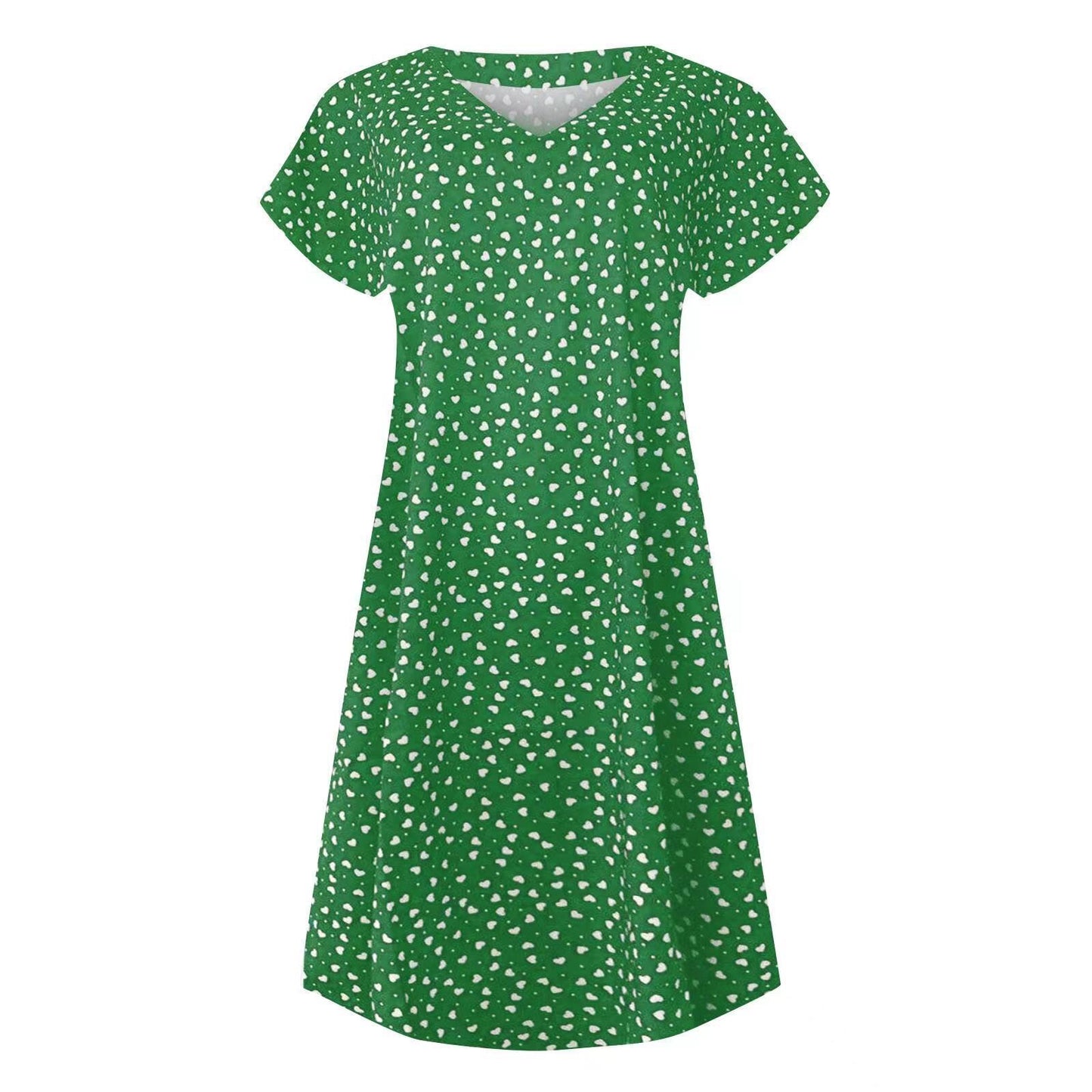 Women's Casual Short-sleeved Polka Dot Heart Shape Printed Dress