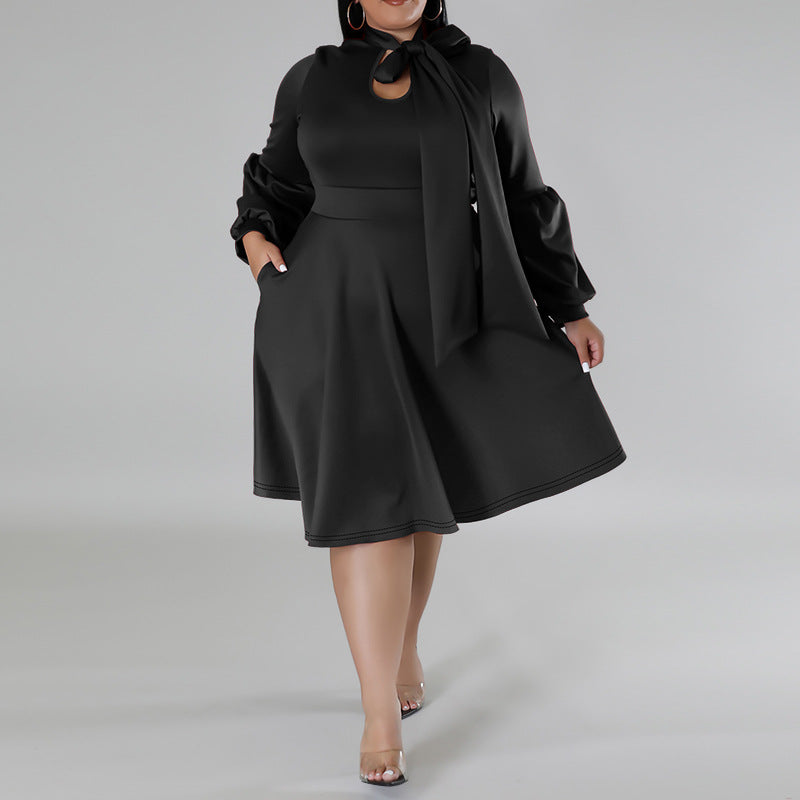 Women's Scarf Long-sleeved Bubble Sleeve Mid-length Dress Dresses