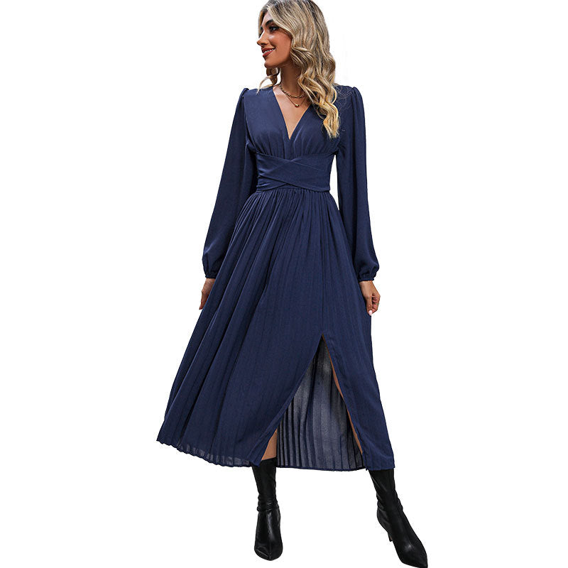Women's Long Sleeve Solid Color Dress Mid-length Dresses