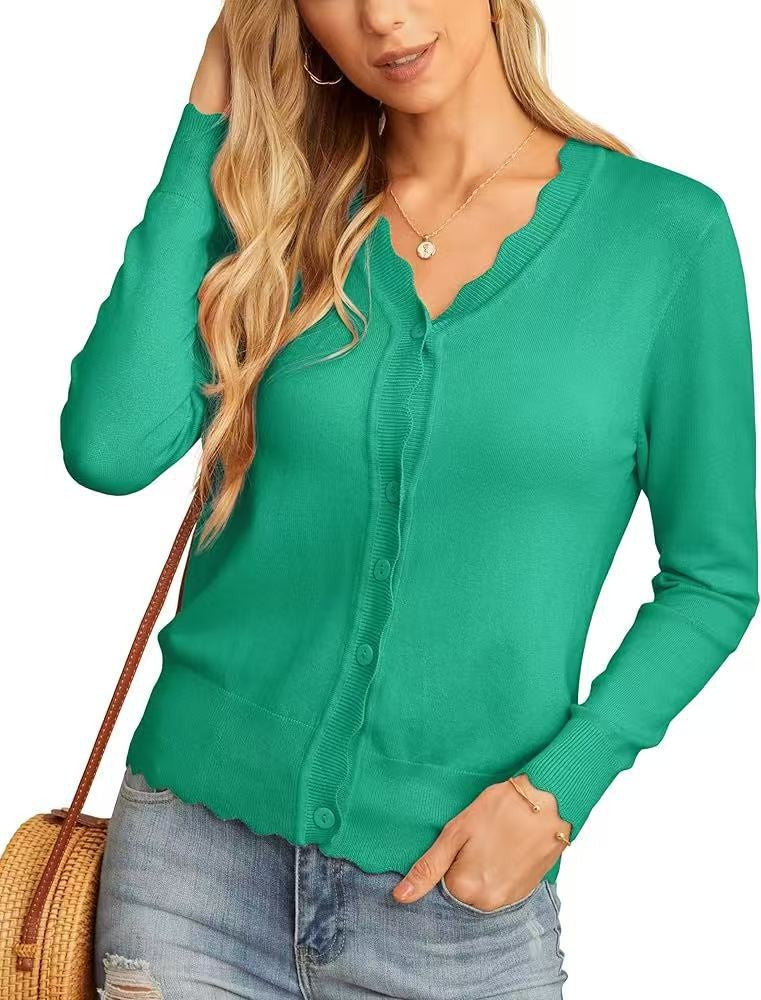 Ruffle 9-point Sleeve Thin Fashion Knitted Women's Sweater