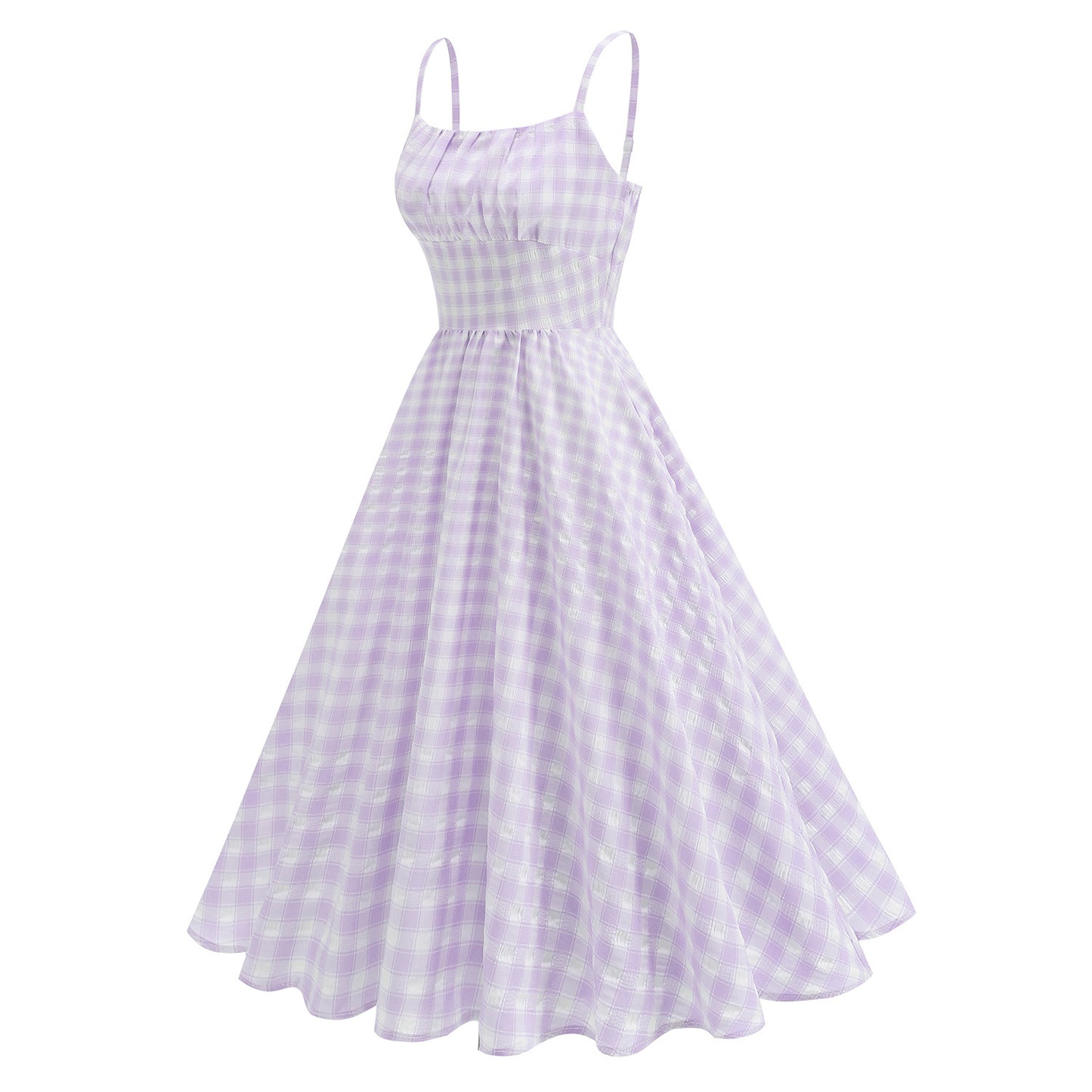 Hepburn Style Retro Seaside Travel Wear Fresh British Lattice Strap Dress