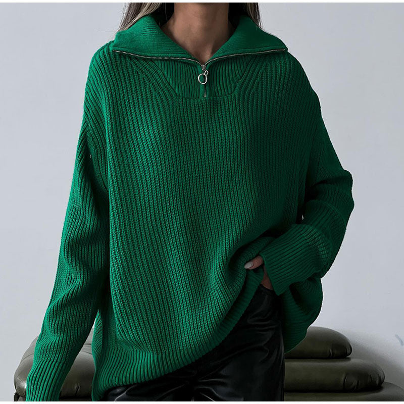 Women's Zipper Pullover Knitted Loose Casual Sweaters