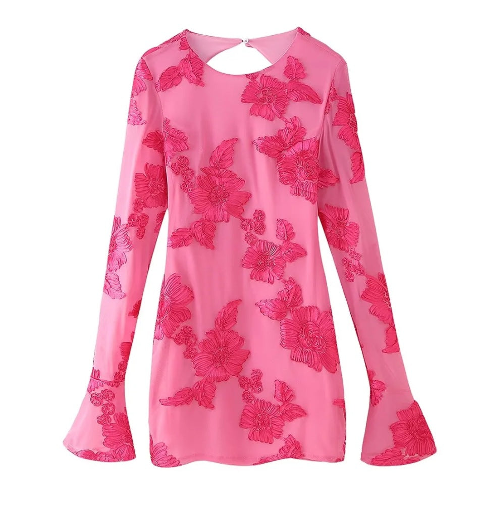 Women's Fashion Sexy Dark Pattern Floating Flower Slim Slimming Dresses