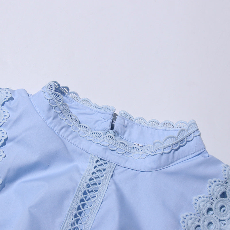 Women's High-grade Long Summer Stand Collar Sleeveless Lace Hollow Thin Clothing
