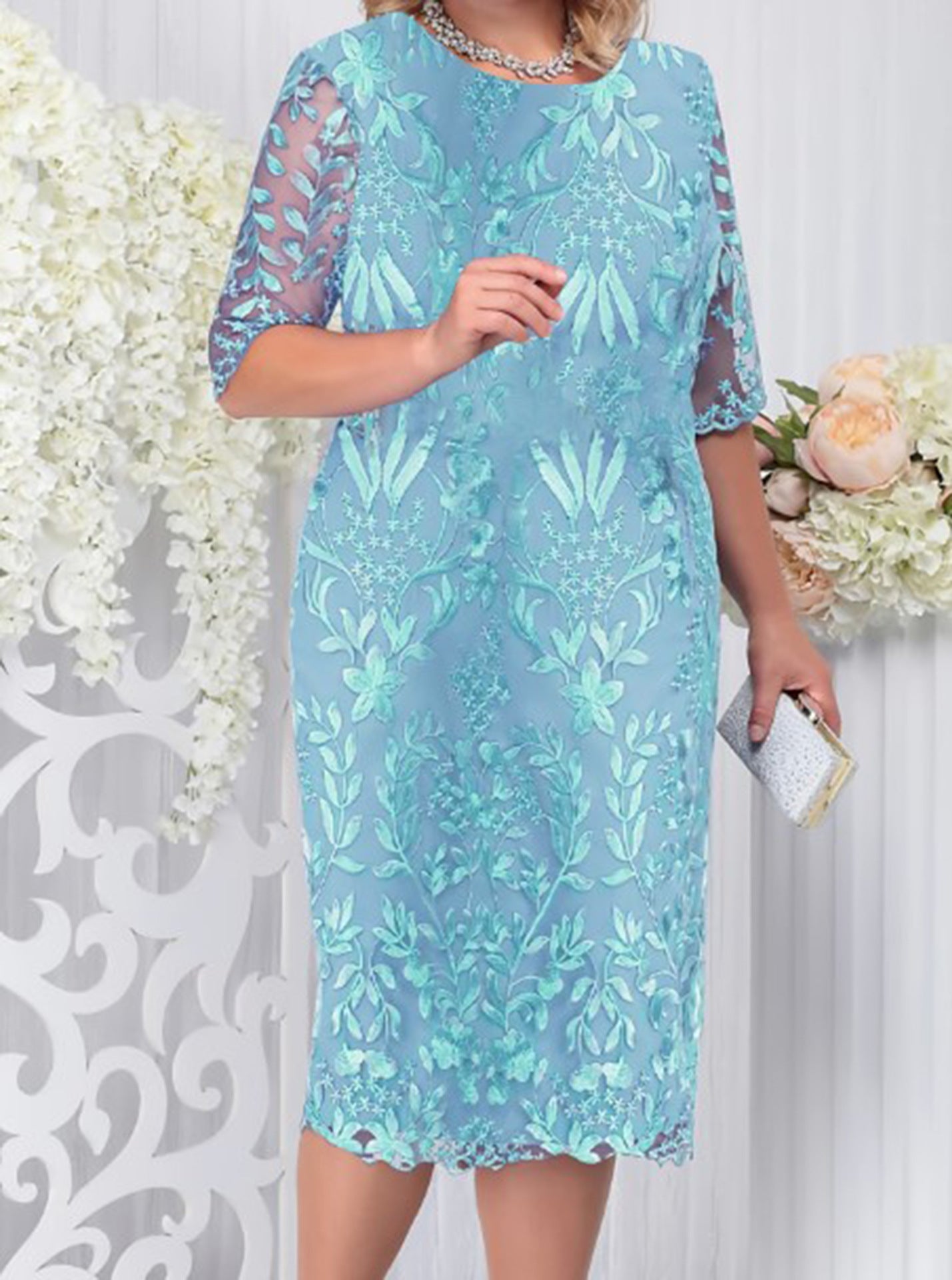 Women's Festival Dress Stitching Embroidered Lace Slim Plus Size