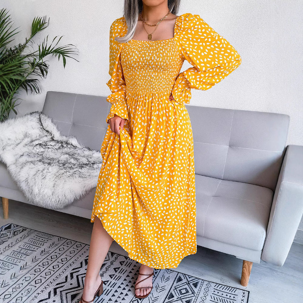 Women's Clearance Square Collar Long Sleeve Holiday Dress