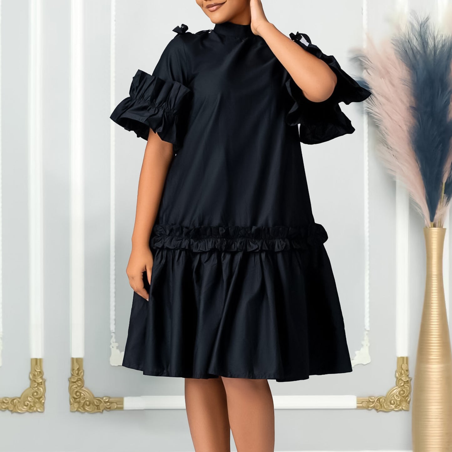 Women's Fashion Solid Color Style Wooden Ear A- Dress