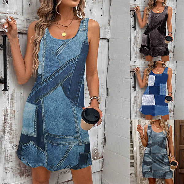 Beautiful Women's Fashion Denim Printed Wear Dress