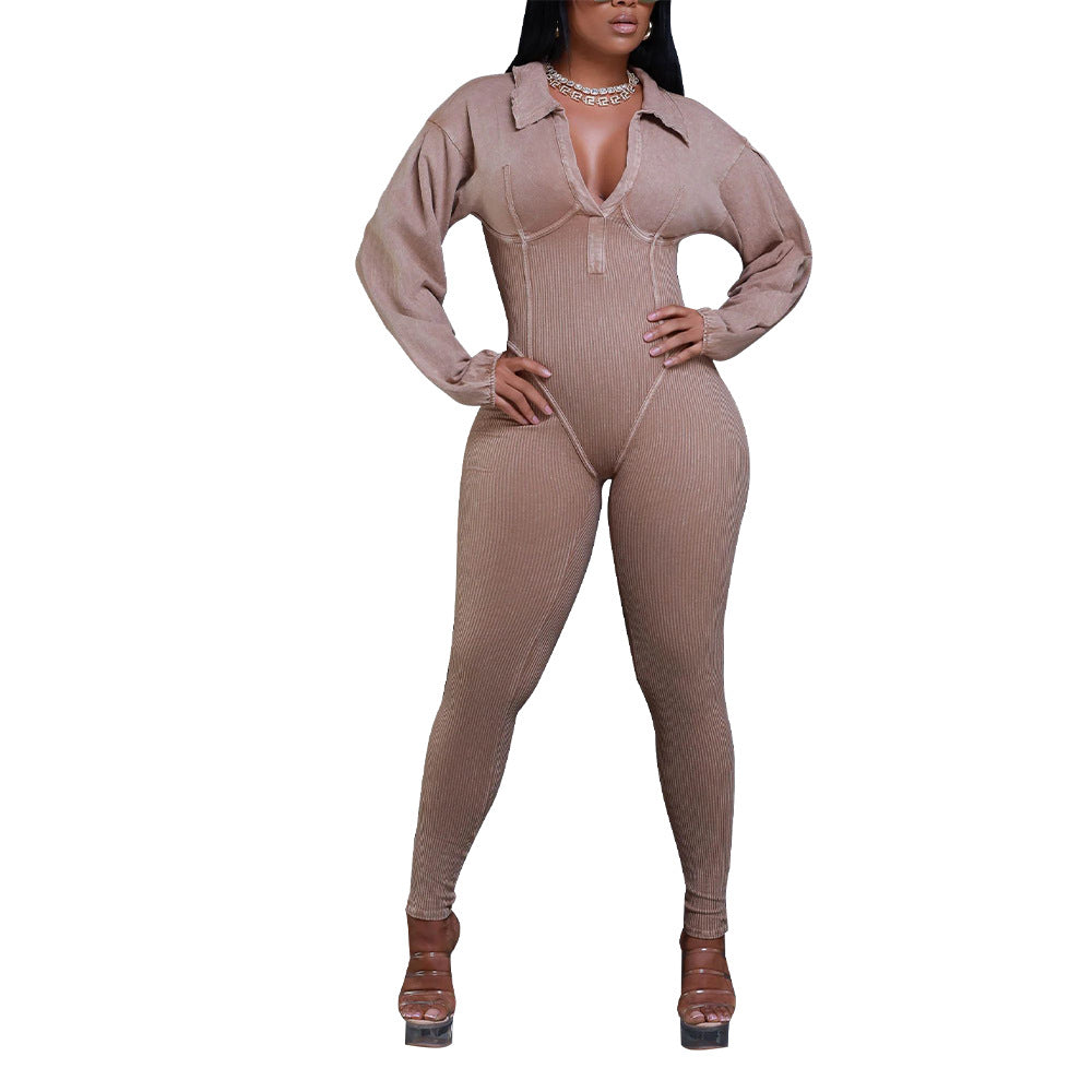 Women's Pretty Gigot Sleeve Tight Stitching Jumpsuits