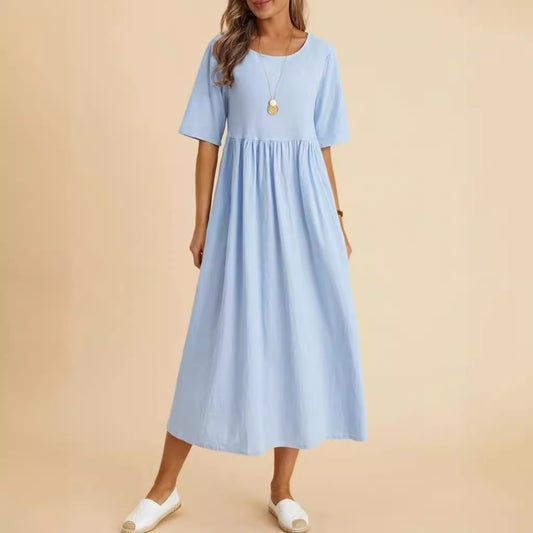 Women's Large Loose Cotton Linen Half Sleeve Dresses