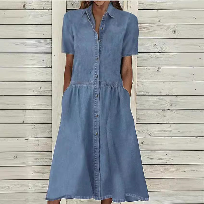 Slouchy Graceful Collar Casual Denim Sleeve Dress